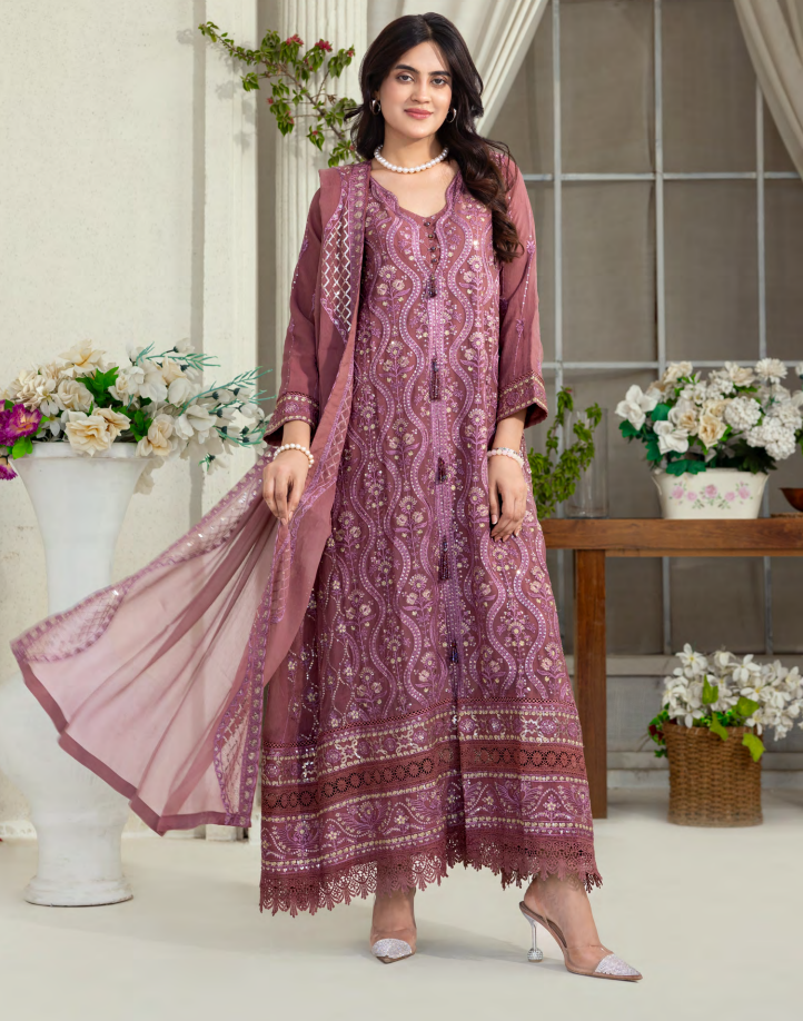 Mahru Luxury Chiffon Embroidered Traditional 3-Piece Suit