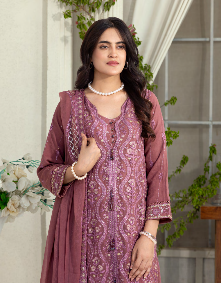 Mahru Luxury Chiffon Embroidered Traditional 3-Piece Suit