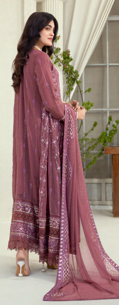 Mahru Luxury Chiffon Embroidered Traditional 3-Piece Suit