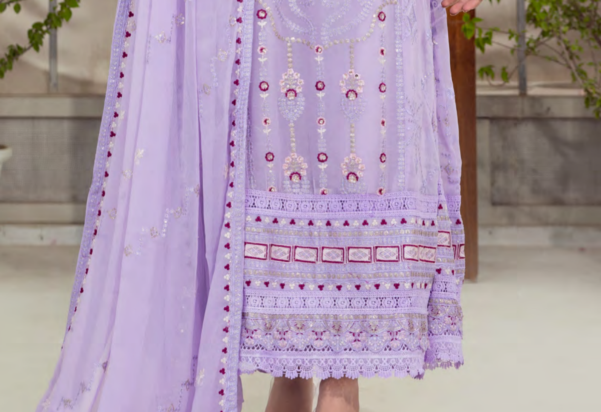 Mahru Luxury Chiffon Embroidered Traditional 3-Piece Suit