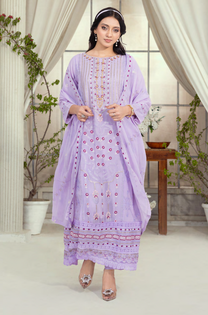 Mahru Luxury Chiffon Embroidered Traditional 3-Piece Suit