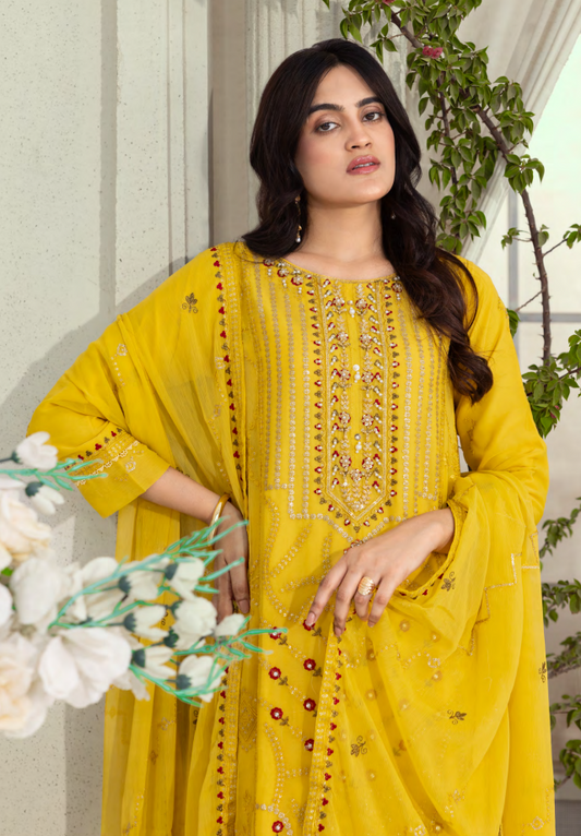 Mahru Luxury Chiffon Embroidered Traditional 3-Piece Suit