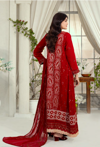 Mahru Luxury Chiffon Embroidered Traditional 3-Piece Suit