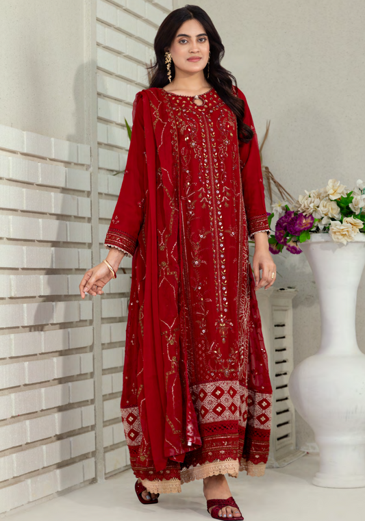 Mahru Luxury Chiffon Embroidered Traditional 3-Piece Suit