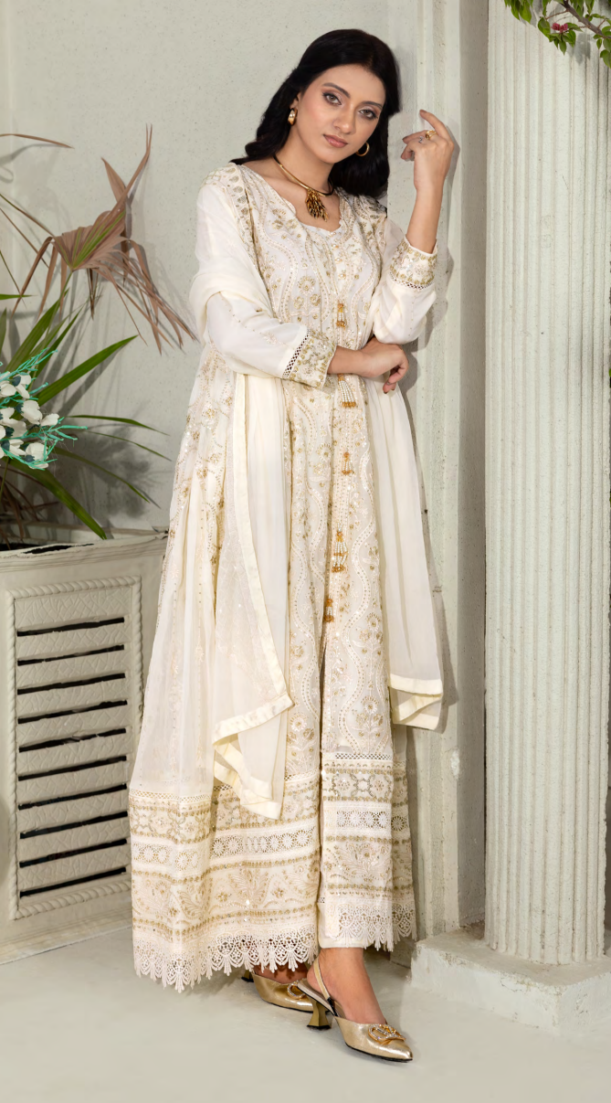 Mahru Luxury Chiffon Embroidered Traditional 3-Piece Suit
