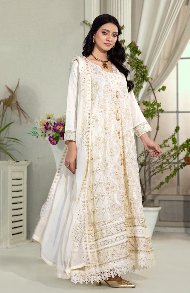 Mahru Luxury Chiffon Embroidered Traditional 3-Piece Suit