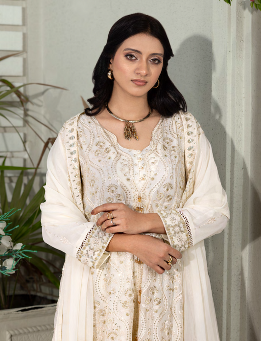 Mahru Luxury Chiffon Embroidered Traditional 3-Piece Suit