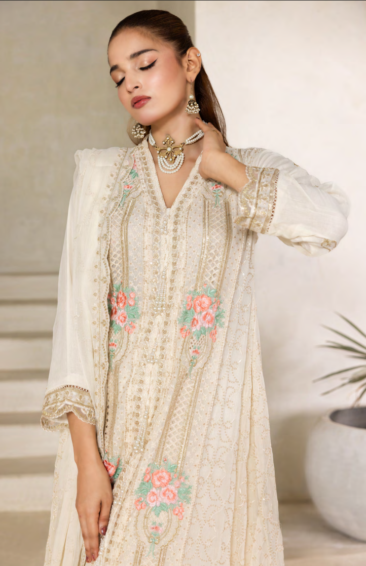 Mahru Luxury Chiffon Vol. 3 Embroidered Traditional 3-Piece Suit Design 01