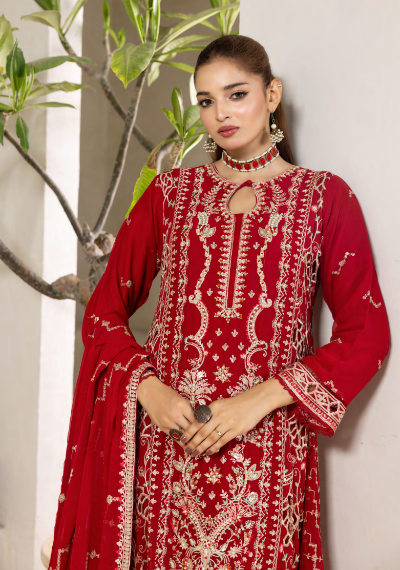 Mahru Luxury Chiffon Vol. 3 Embroidered Traditional 3-Piece Suit Design 02