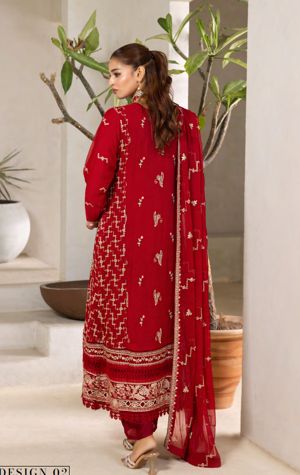 Mahru Luxury Chiffon Vol. 3 Embroidered Traditional 3-Piece Suit Design 02