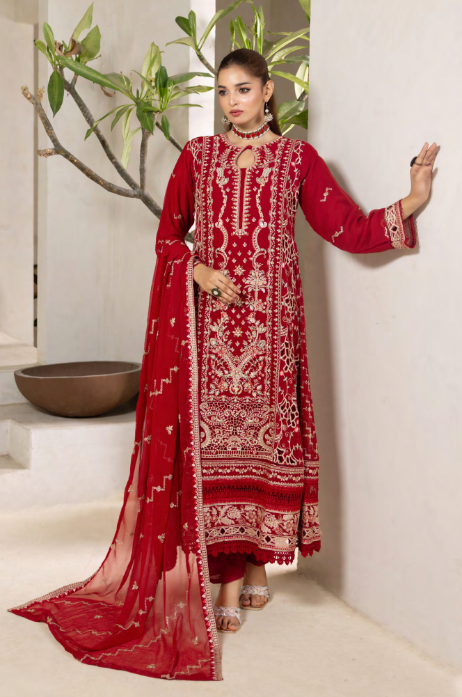 Mahru Luxury Chiffon Vol. 3 Embroidered Traditional 3-Piece Suit Design 02