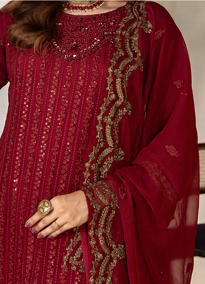Mahru Luxury Chiffon Vol. 3 Embroidered Traditional 3-Piece Suit Design 04