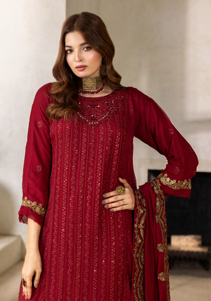Mahru Luxury Chiffon Vol. 3 Embroidered Traditional 3-Piece Suit Design 04