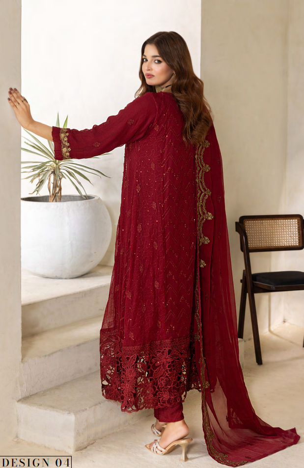 Mahru Luxury Chiffon Vol. 3 Embroidered Traditional 3-Piece Suit Design 04
