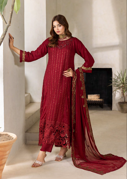 Mahru Luxury Chiffon Vol. 3 Embroidered Traditional 3-Piece Suit Design 04