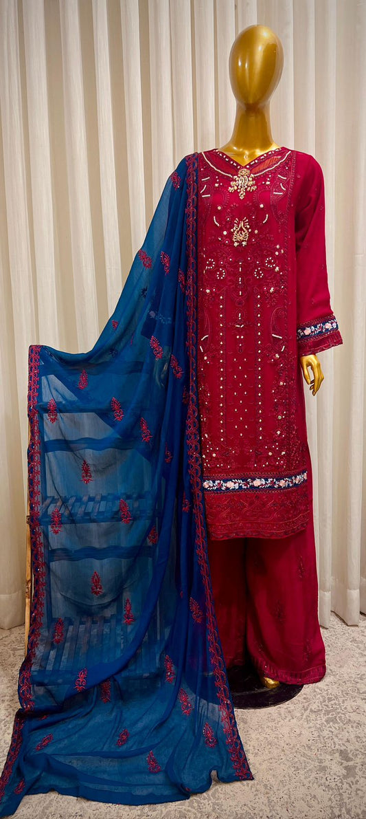 Women’s Traditional Pakistani Lawn Suit with Embroidery 3-Piece