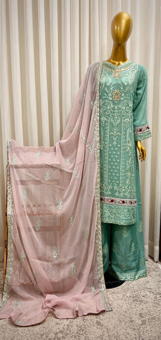 Women’s Traditional Pakistani Lawn Suit with Embroidery 3-Piece
